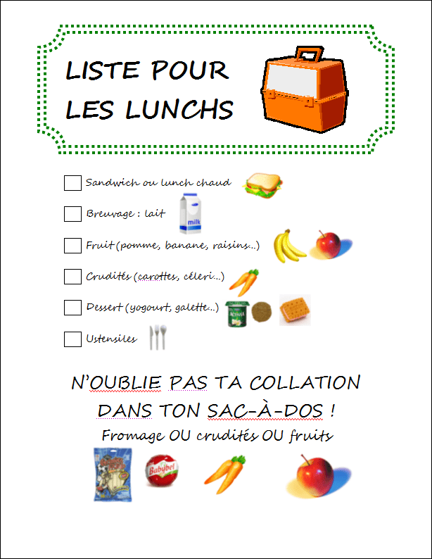 Liste pour les lunchs - Hungry Rachel
